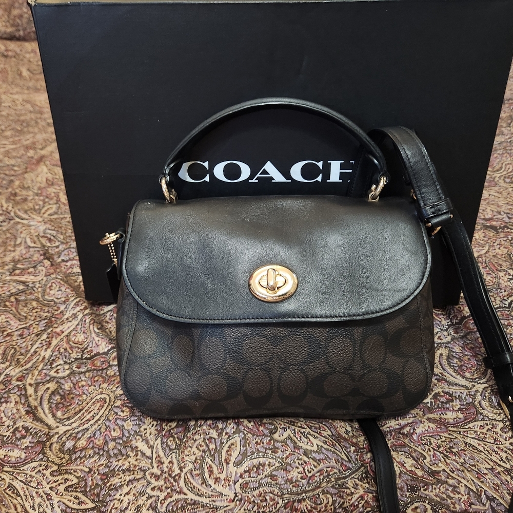 Authentic Coach marlie Top Handle Satchel Blocked signature Canvas brown